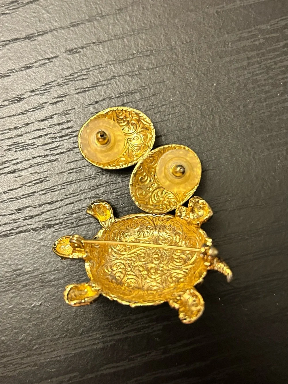 Antique Gold Turtle Brooch and Stud Earrings with Black Gemstones